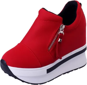 Wedge Sneakers for Women, Womens Casual Booties. Platform Boots Black Soft Sole Sneakers Thick Sole Zipper Shoes