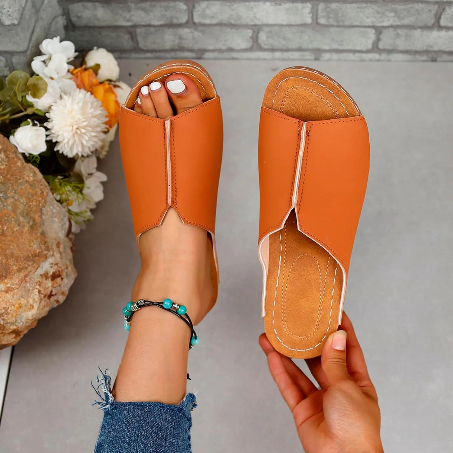 Wedges Sandals for Women Damping Sole Upgradation Stretch Low Heel Slippers Rubber Sole Arch Support Cushion Slides Sandals Slip on Going Out Dressy Comfortable Summer Beach Walking