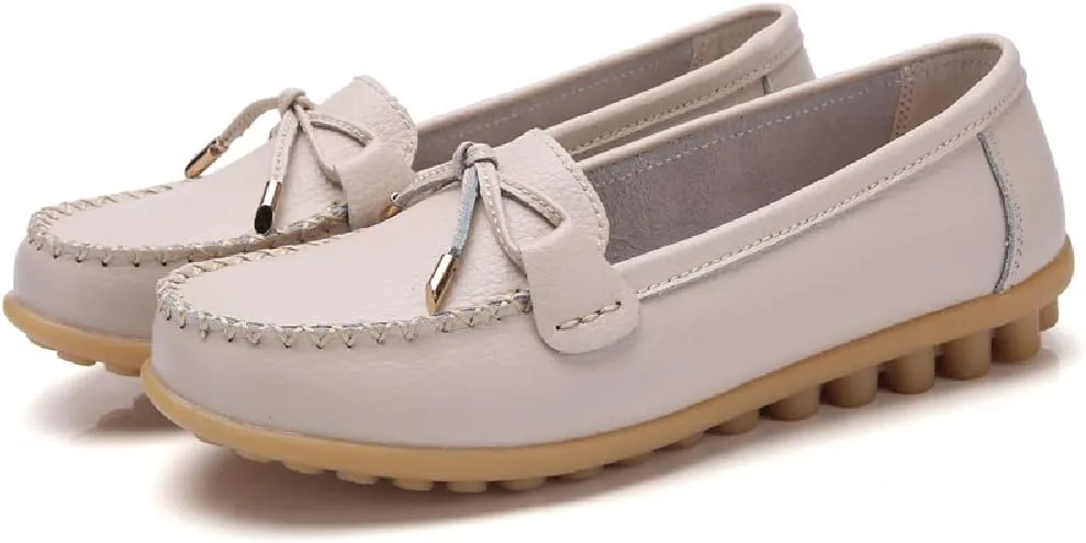 WERWAES Casual Womens Loafers Flat Classic Lace-up Round Toe Leather Slip-on Penny Loafers for Womens Comfortable Lightweight Driving Outdoor Moccasins Boat Flats Shoes