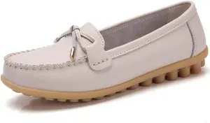 WERWAES Casual Womens Loafers Flat Classic Lace-up Round Toe Leather Slip-on Penny Loafers for Womens Comfortable Lightweight Driving Outdoor Moccasins Boat Flats Shoes