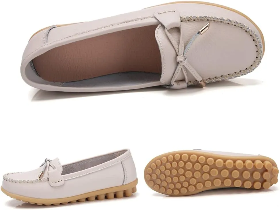 WERWAES Casual Womens Loafers Flat Classic Lace-up Round Toe Leather Slip-on Penny Loafers for Womens Comfortable Lightweight Driving Outdoor Moccasins Boat Flats Shoes
