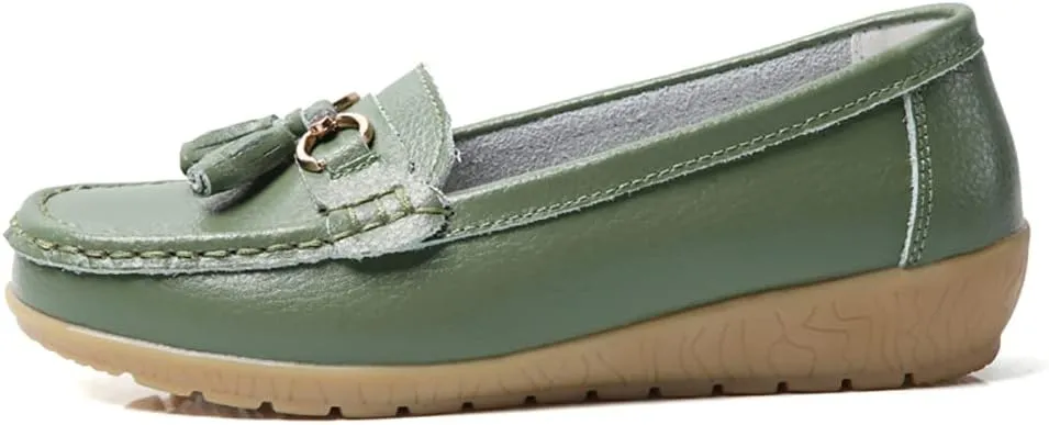WERWAES Casual Women’s Loafers Flat Metal Buckle Comfortable Lightweight Penny Loafers for Womens Leather Slip-on Outdoor Driving Moccasion Boat Shoes
