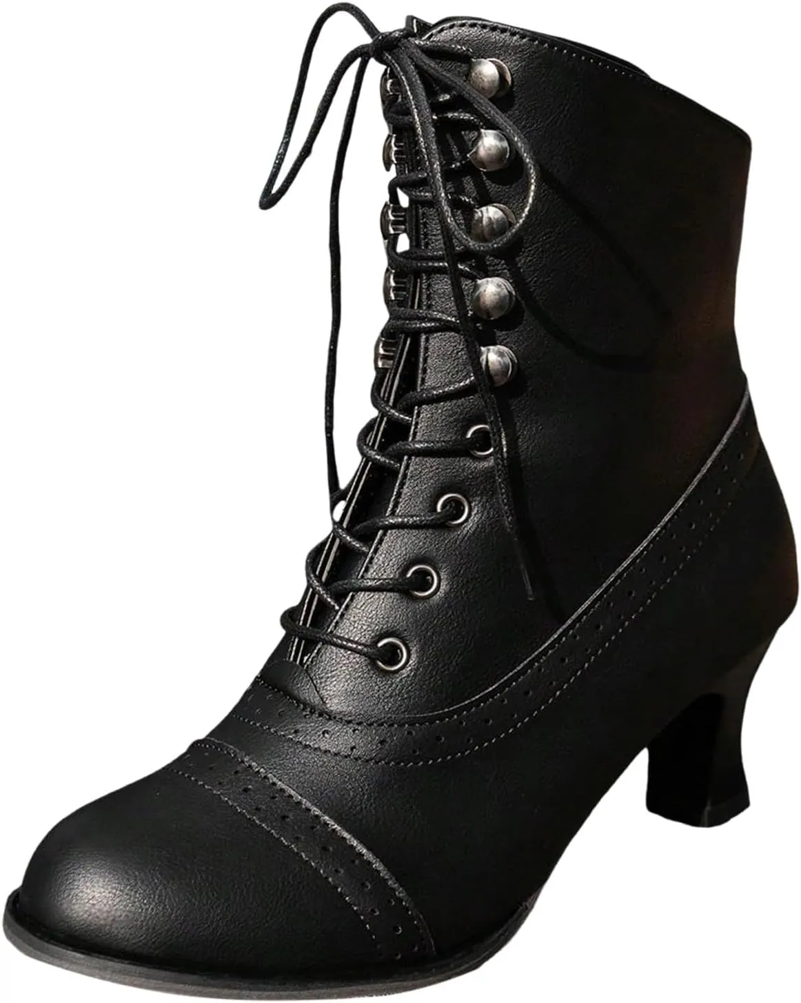 Western Cowboy Boots for Women Kitten Heel,Victorian Mid Calf Boot Lace Up Ankle Booties Comfy Walking Dressy Shoes