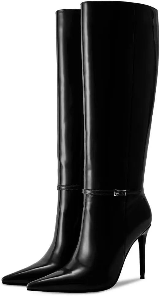wetkiss Knee High Boots for Women with Pointed Toe, Long Faux Leather Stiletto High Heel Boots for Women, Fashion and Sexy
