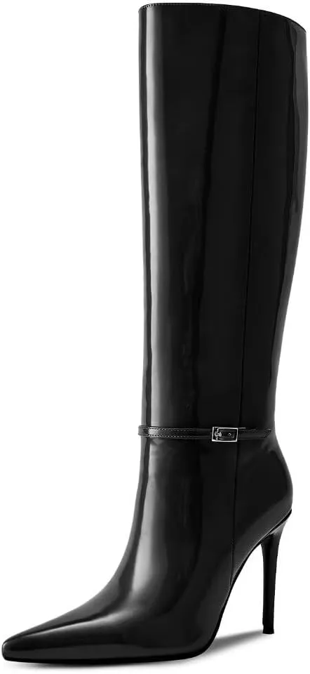 wetkiss Knee High Boots for Women with Pointed Toe, Long Faux Leather Stiletto High Heel Boots for Women, Fashion and Sexy
