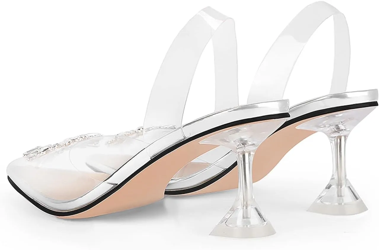 wetkiss Silver Heels for Bride - Sparkly Wedding Heels with Rhinestones, Strappy Closed Toe Pumps for Women, Formal Shoes