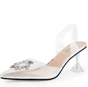 wetkiss Silver Heels for Bride - Sparkly Wedding Heels with Rhinestones, Strappy Closed Toe Pumps for Women, Formal Shoes