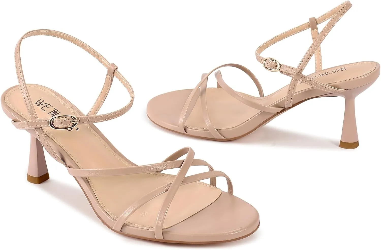 wetkiss Strappy Kitten Heels For Women Low Heel Comfy Sandals Adjustable Ankle Strap Round Open Toe For Homecoming Party Dress Wedding Gold Black White Red Silver Available