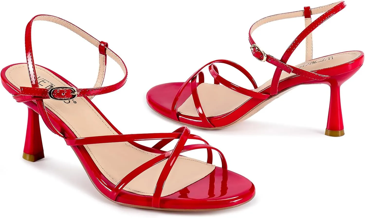 wetkiss Strappy Kitten Heels For Women Low Heel Comfy Sandals Adjustable Ankle Strap Round Open Toe For Homecoming Party Dress Wedding Gold Black White Red Silver Available