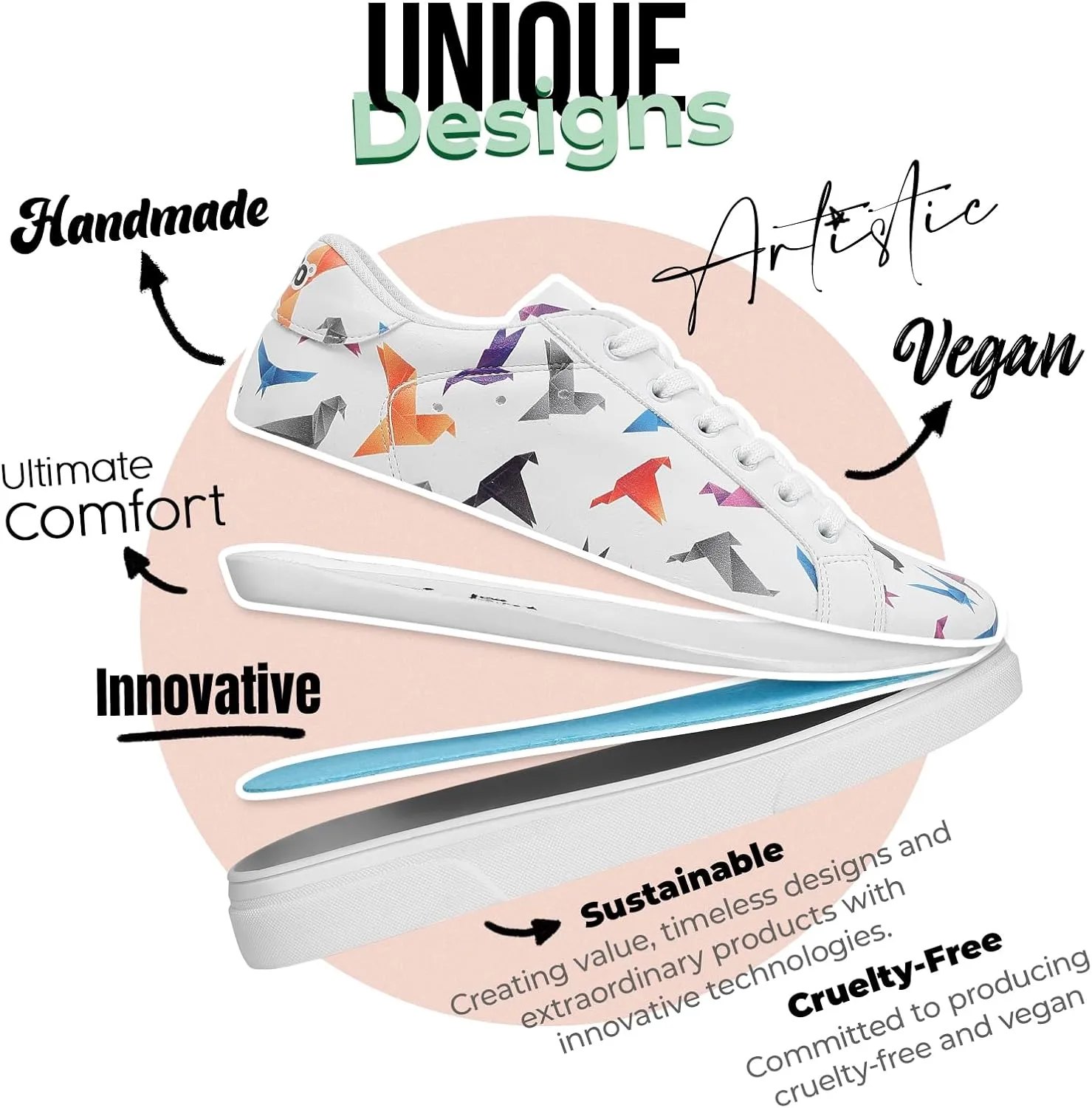 White Sneakers for Women - Handmade Women's Fashion Sneakers, Vegan Leather and Unique Design, Comfortable Shoes for Women, Ace Sneakers