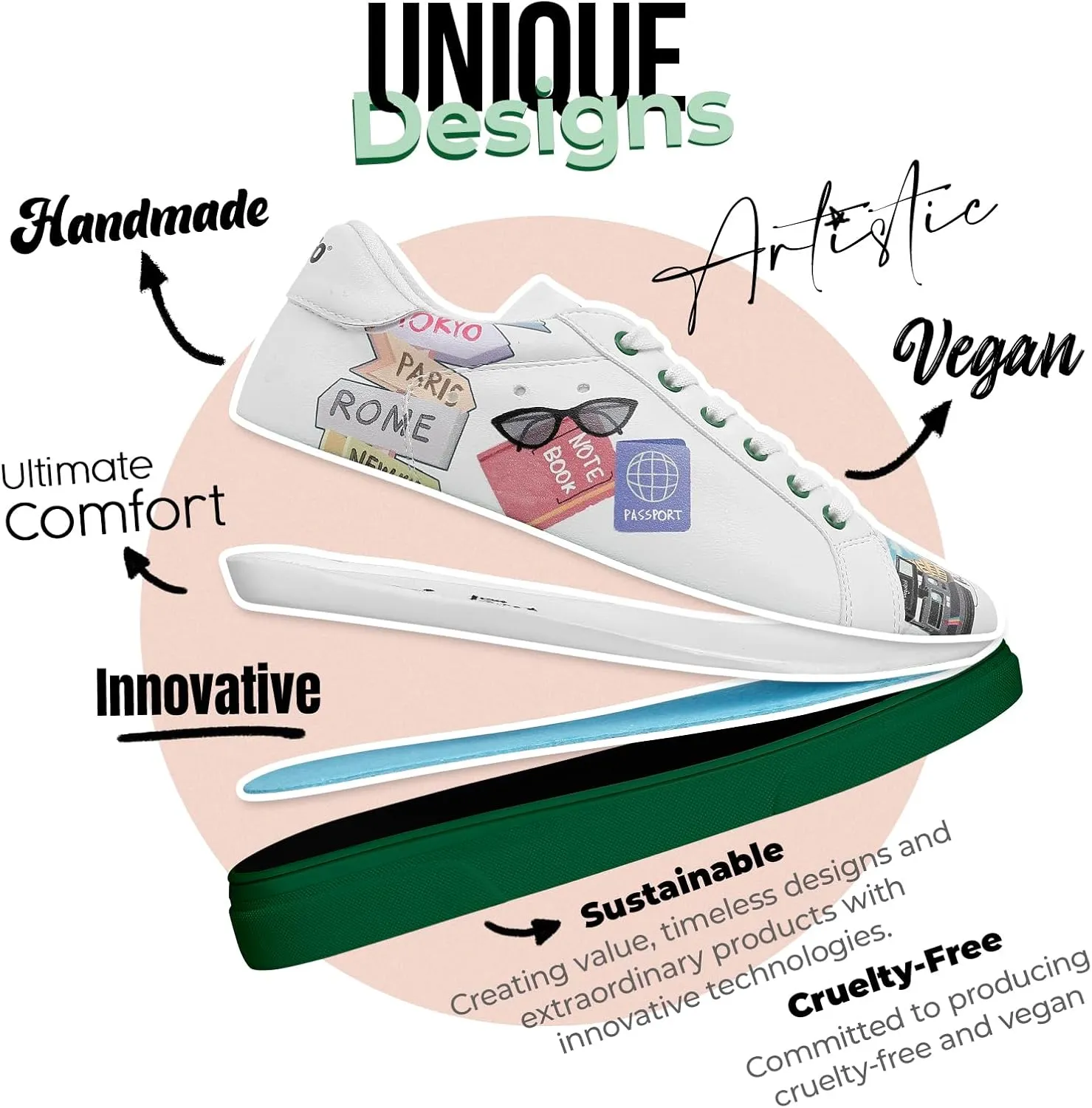 White Sneakers for Women - Handmade Women's Fashion Sneakers, Vegan Leather and Unique Design, Comfortable Shoes for Women, Ace Sneakers