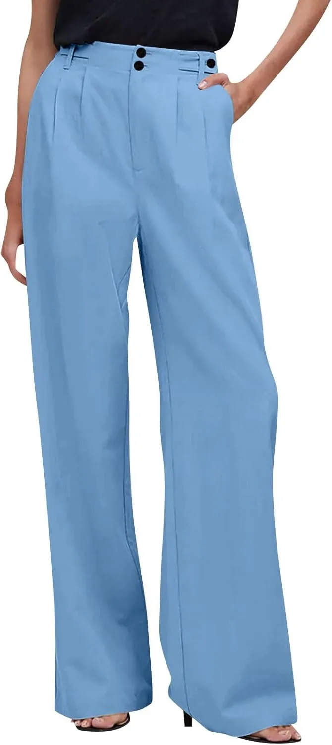 Wide Leg Dress Pants for Women High Waisted Business Casual Pants Baggy Comfy Office Work Pants Trousers with Pockets