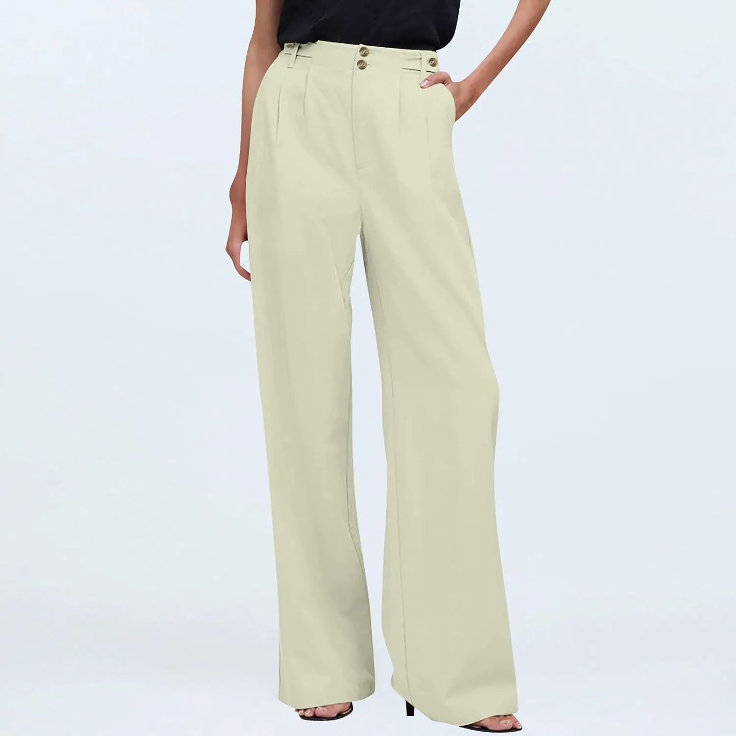 Wide Leg Dress Pants for Women High Waisted Business Casual Pants Baggy Comfy Office Work Pants Trousers with Pockets