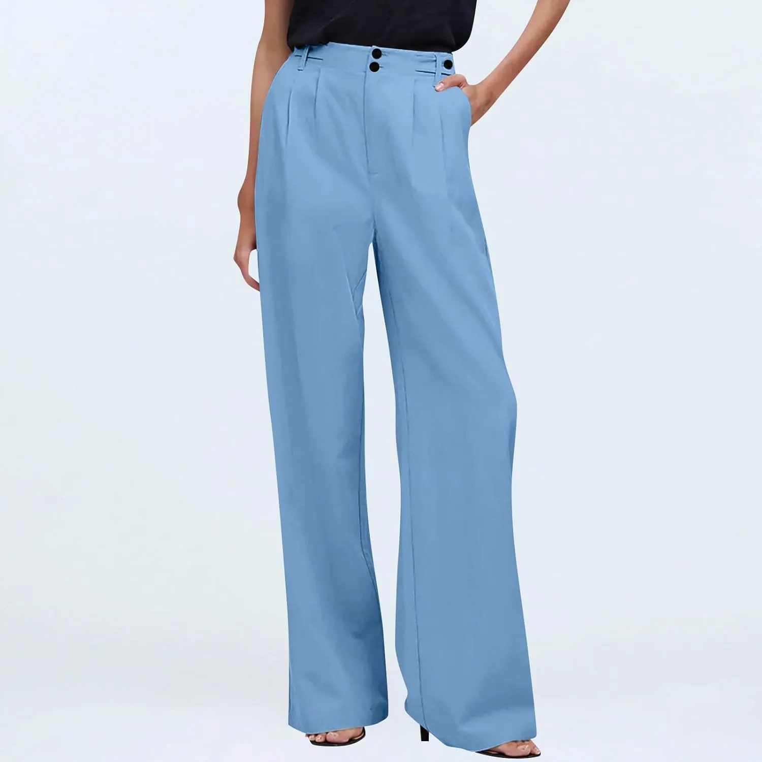 Wide Leg Dress Pants for Women High Waisted Business Casual Pants Baggy Comfy Office Work Pants Trousers with Pockets