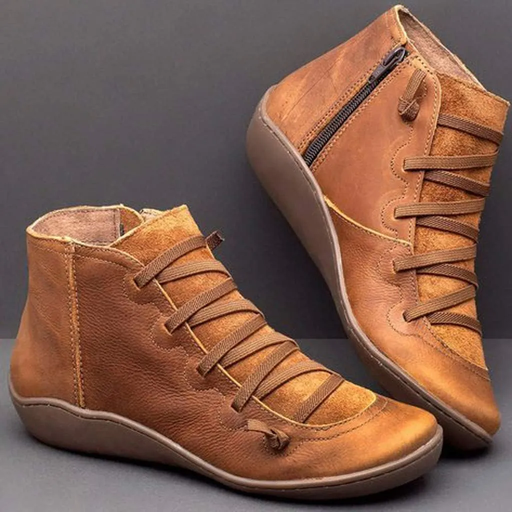 Wide Width Boots for Women Comfy Orthopedic Arch Support Daily Walking Work Outdoor Hiking Ankle Boots Lightweight Lace Up Side Zipper Pull On Flat Boots for Women Winter Fall Travel
