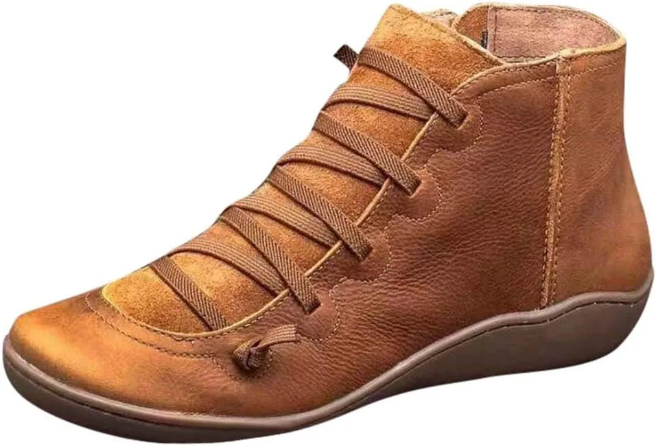 Wide Width Boots for Women Comfy Orthopedic Arch Support Daily Walking Work Outdoor Hiking Ankle Boots Lightweight Lace Up Side Zipper Pull On Flat Boots for Women Winter Fall Travel
