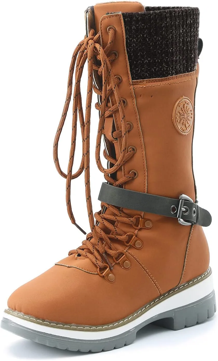 Winter Boots for Women Waterproof Snow High Cut Mid Calf Outdoor Durable Thermal Padded Warm Walking Heeled Shoes
