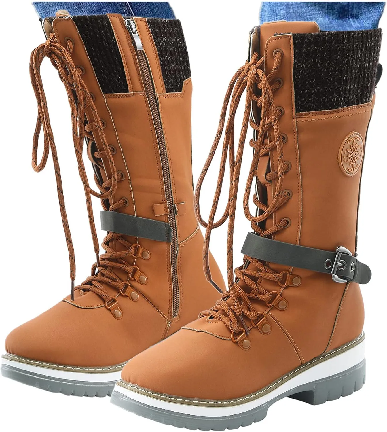 Winter Boots for Women Waterproof Snow High Cut Mid Calf Outdoor Durable Thermal Padded Warm Walking Heeled Shoes