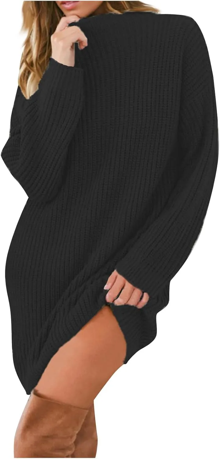 Winter Dresses for Women Oversized Long Sleeve Crewneck Knit Sweaters Slouchy Pullover Sweater Warm Sweater Dress