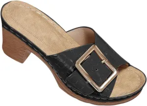 Women Big Buckle Business Slipper Fish Mouth Hook and Eye Sandals Trendy Crocodile pattern High Heel Rubber Sole Shoe