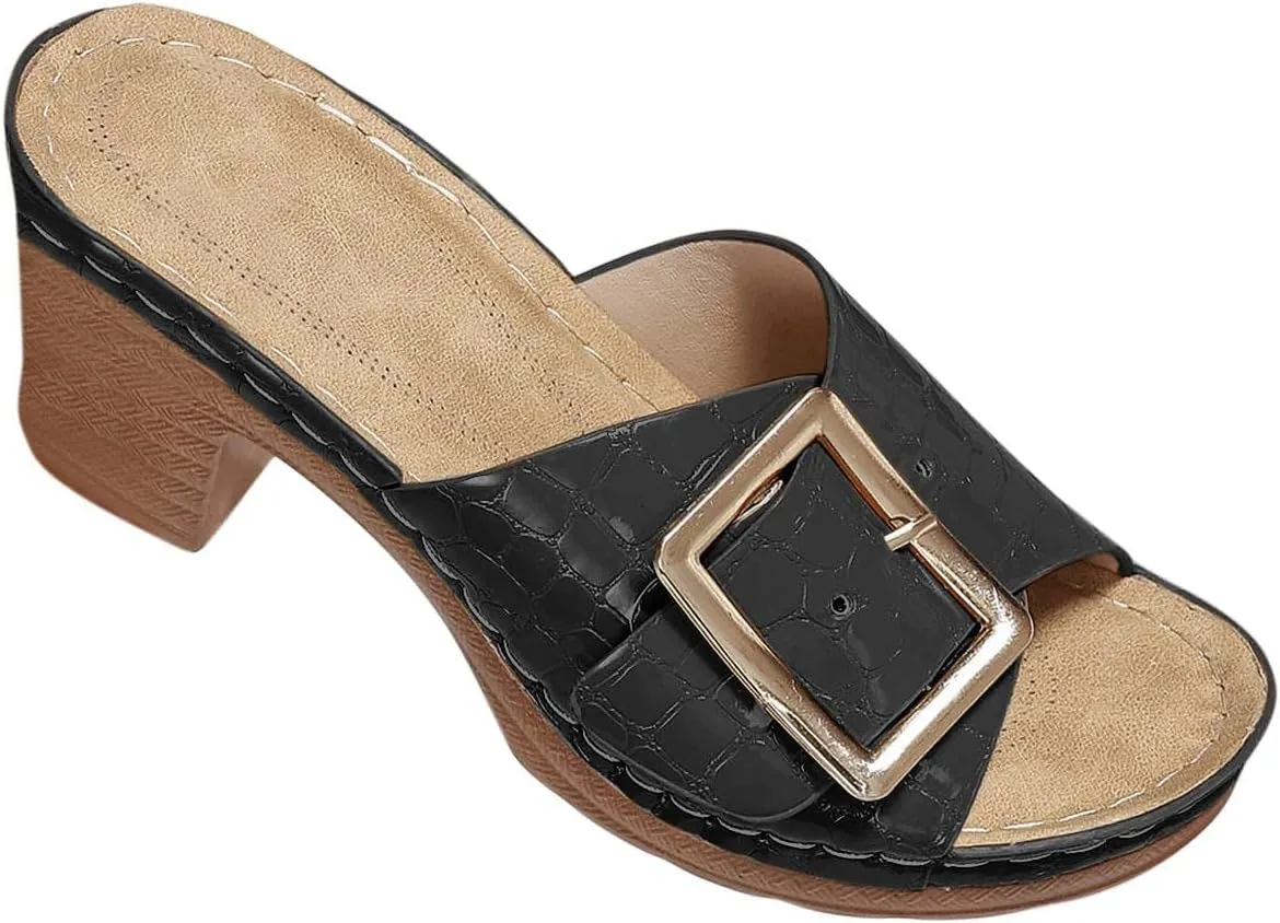 Women Big Buckle Business Slipper Fish Mouth Hook and Eye Sandals Trendy Crocodile pattern High Heel Rubber Sole Shoe