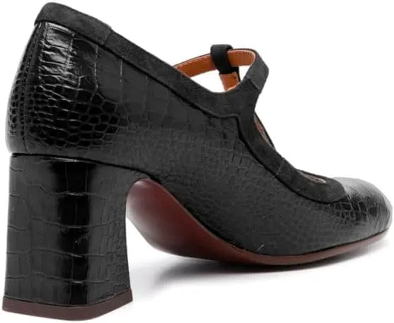 Women Chunky Heel Mary Janes Pumps Crocodile Closed Round Toe Ankle T-Strap Mary Janes Cut Out 3 inch Block Heel Sandals Buckle Strap Stone Pattern Vintage Wedding 4-11 M US