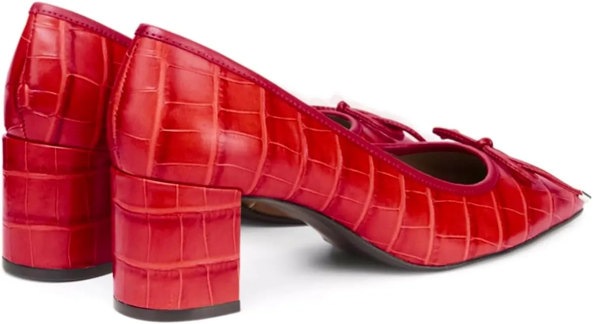 Women Fashion Chunky High Heel Pumps Square Toe Bow Dress Pumps Crocodile Closed Toe Heeled Sandals 3 Inch Block Heels Slip On Dress Shoes Sexy Comfy Office Ladies Party 4-11 M US