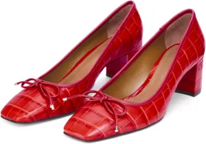Women Fashion Chunky High Heel Pumps Square Toe Bow Dress Pumps Crocodile Closed Toe Heeled Sandals 3 Inch Block Heels Slip On Dress Shoes Sexy Comfy Office Ladies Party 4-11 M US