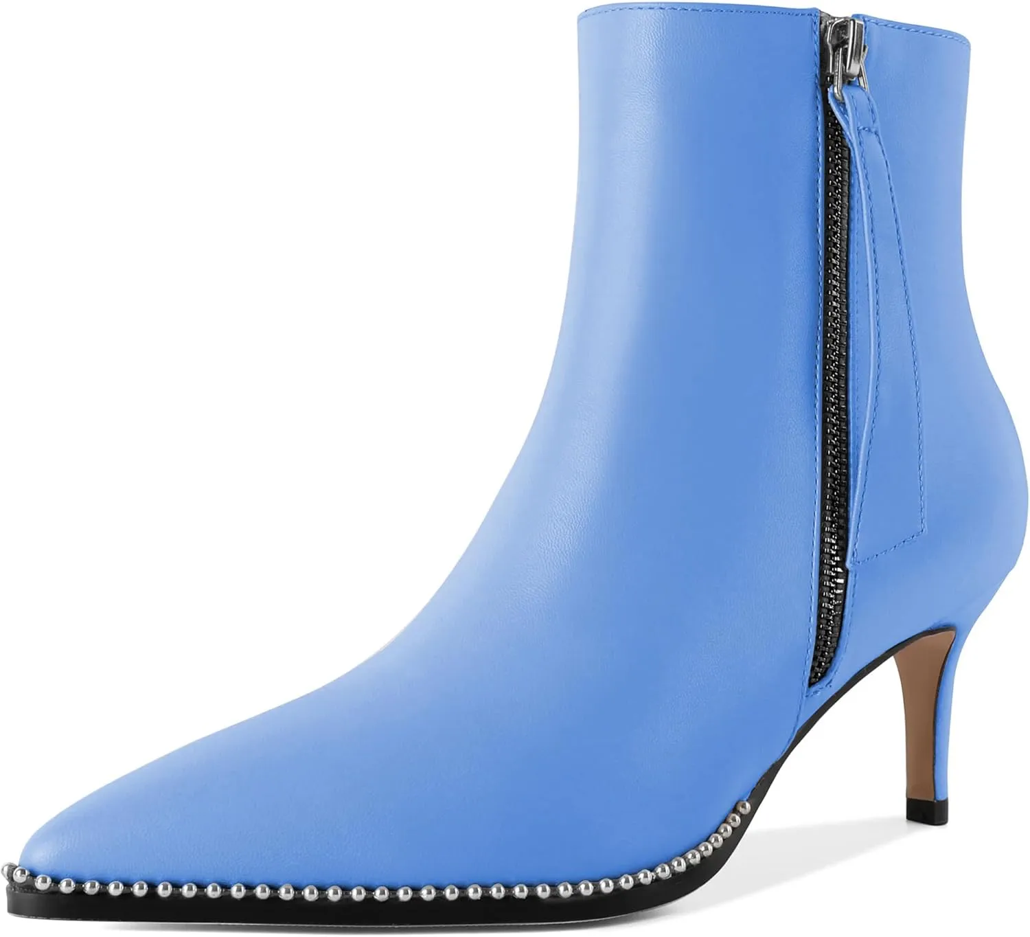 Women Low Heel Boots Pointed Toe with Beaded Short Boot Zipper Kitten Heel Booties 2.5 Inch