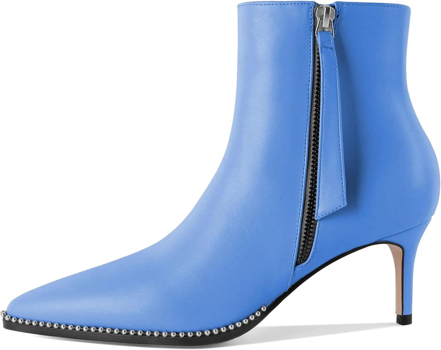 Women Low Heel Boots Pointed Toe with Beaded Short Boot Zipper Kitten Heel Booties 2.5 Inch