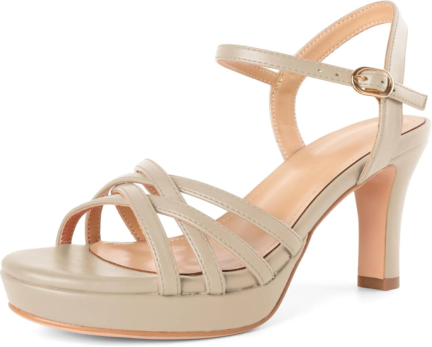 Women Platform Heel Sandals Strappy Heel Sandals Chunky Heel Sandals Open Toe Sandals Slingback Heel Sandals Comfort Dressy for Evening Party 3.5 Inch