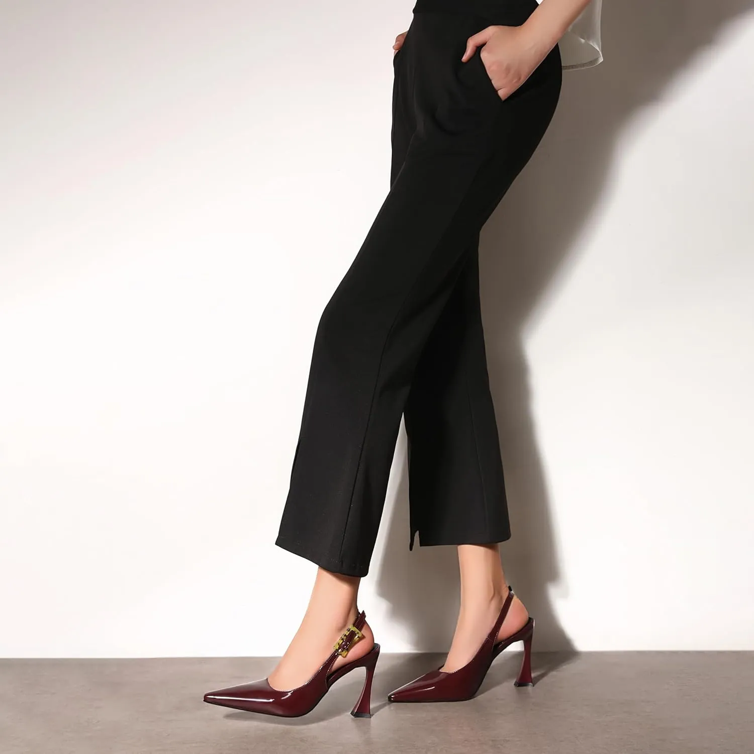 Women Slingback Pointed Toe Stiletto Pumps Slip-on Buckle Strap Patent High Heels Office Lady Casual Party Wedding Prom Fashion Shoes