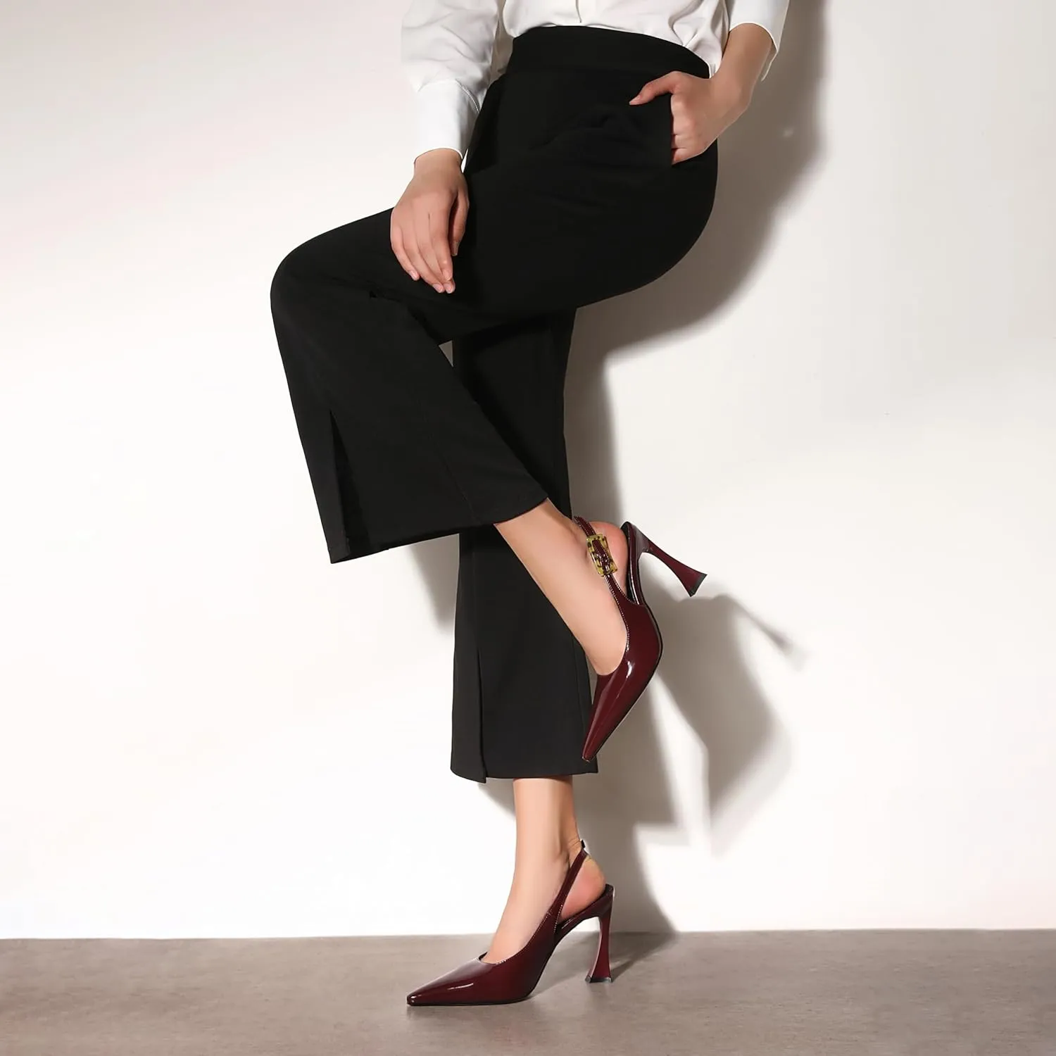 Women Slingback Pointed Toe Stiletto Pumps Slip-on Buckle Strap Patent High Heels Office Lady Casual Party Wedding Prom Fashion Shoes