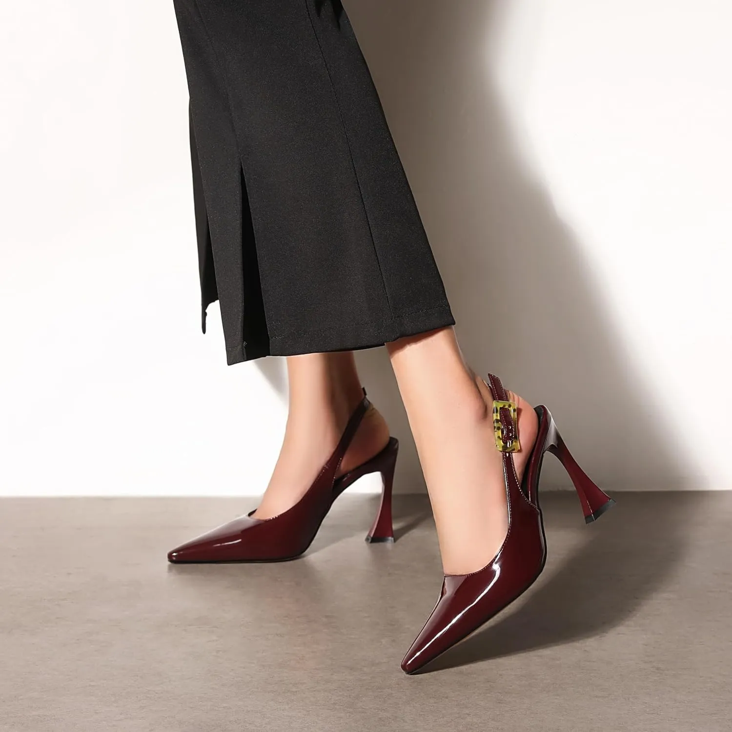 Women Slingback Pointed Toe Stiletto Pumps Slip-on Buckle Strap Patent High Heels Office Lady Casual Party Wedding Prom Fashion Shoes