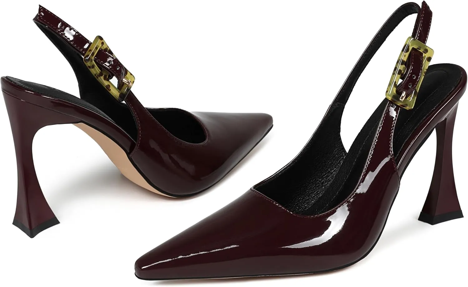 Women Slingback Pointed Toe Stiletto Pumps Slip-on Buckle Strap Patent High Heels Office Lady Casual Party Wedding Prom Fashion Shoes