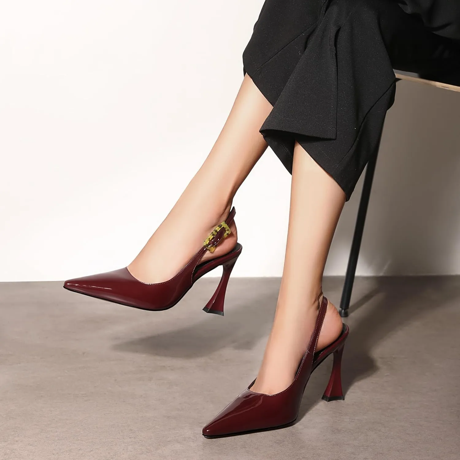 Women Slingback Pointed Toe Stiletto Pumps Slip-on Buckle Strap Patent High Heels Office Lady Casual Party Wedding Prom Fashion Shoes