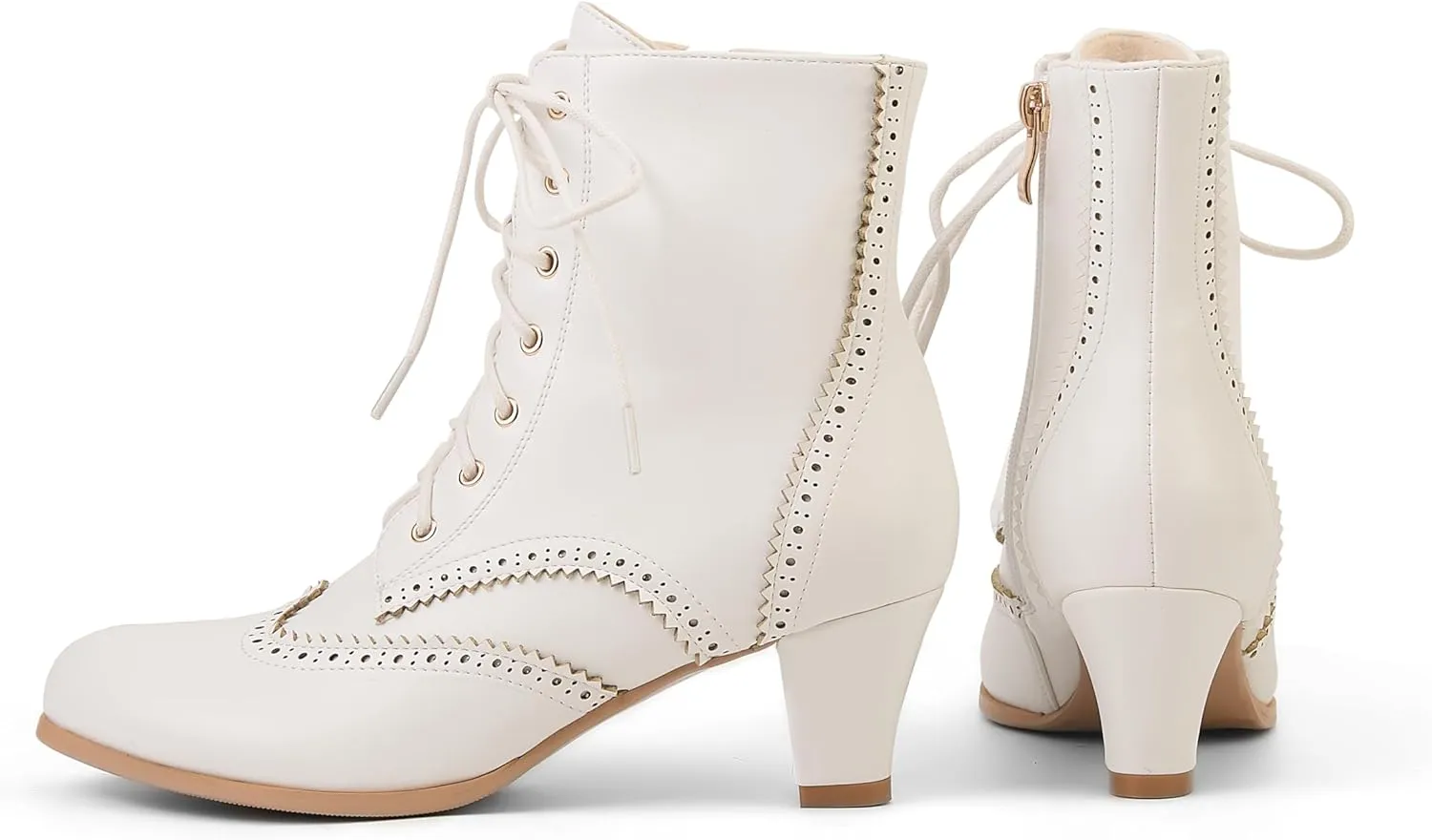 Women Vintage Victorian Boots with Side Zippers Wintip Lace Up Ankle Boots