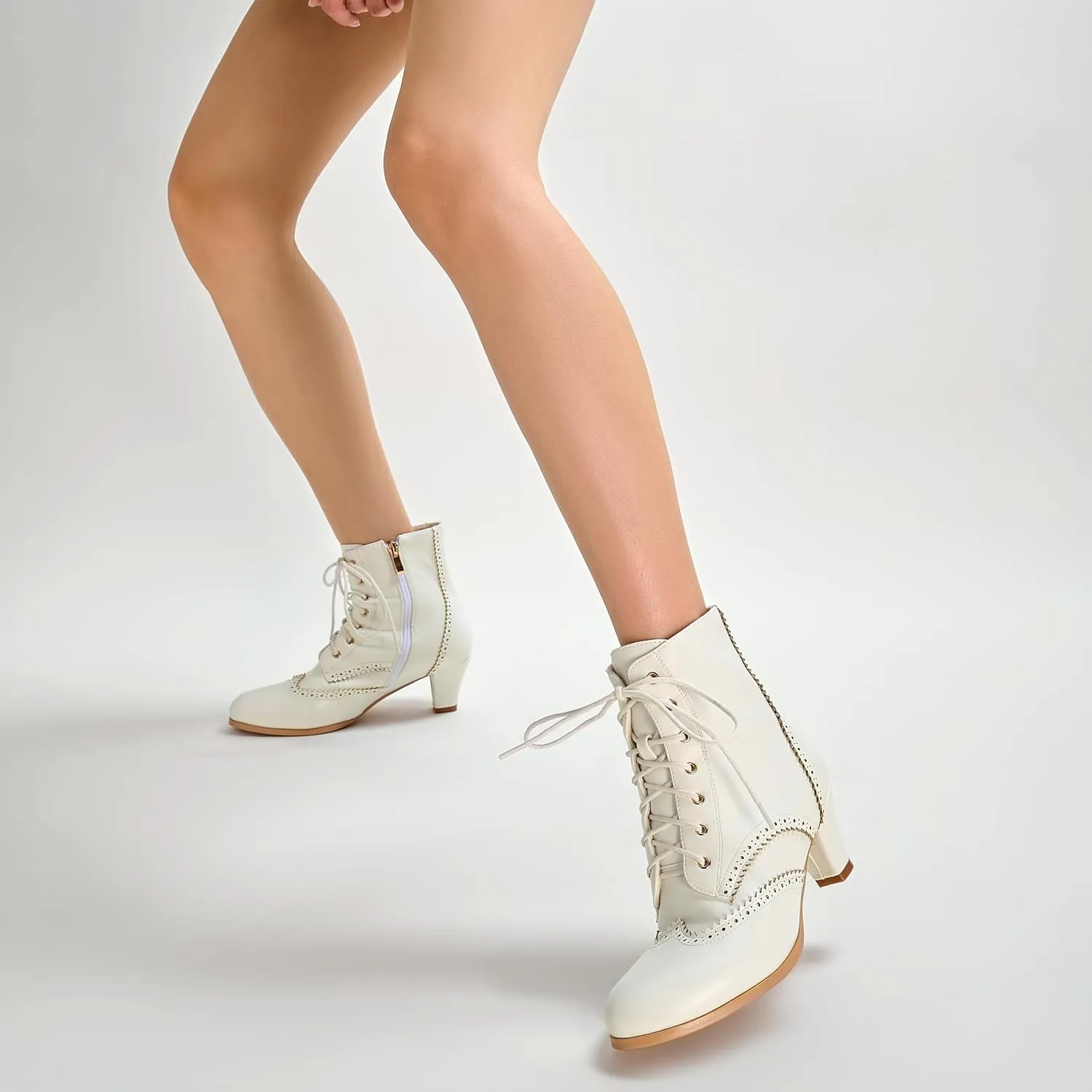 Women Vintage Victorian Boots with Side Zippers Wintip Lace Up Ankle Boots