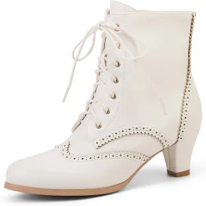 Women Vintage Victorian Boots with Side Zippers Wintip Lace Up Ankle Boots