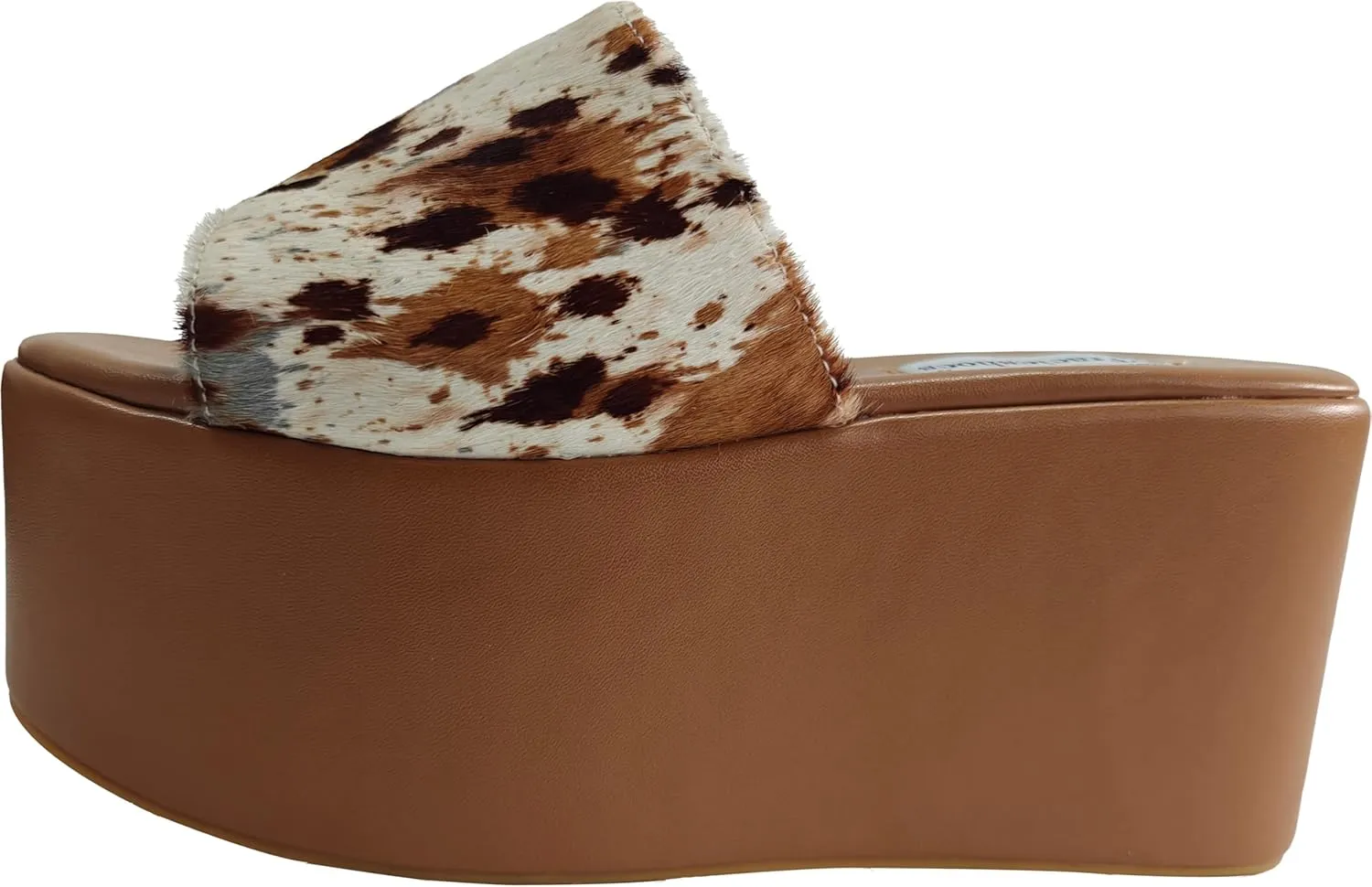 Women's 3.3-Inch Real Pony Hair Slip-On Platform Sandals, Thick Outsole Slides Sandals For Women