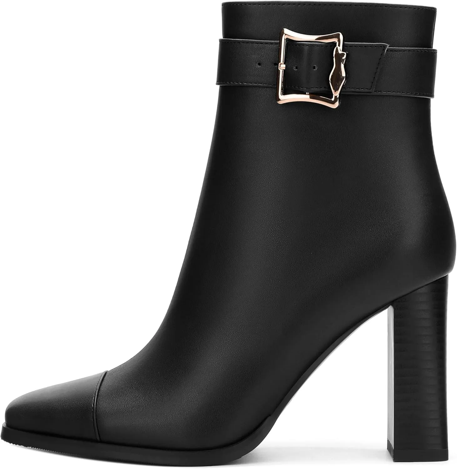 Womens Ankle Boots, Square Toe Chunky Heel Short Booties for Women, High Heel Ankle Boots With Strap and Buckle, Inside Zipper Closure 3.5"