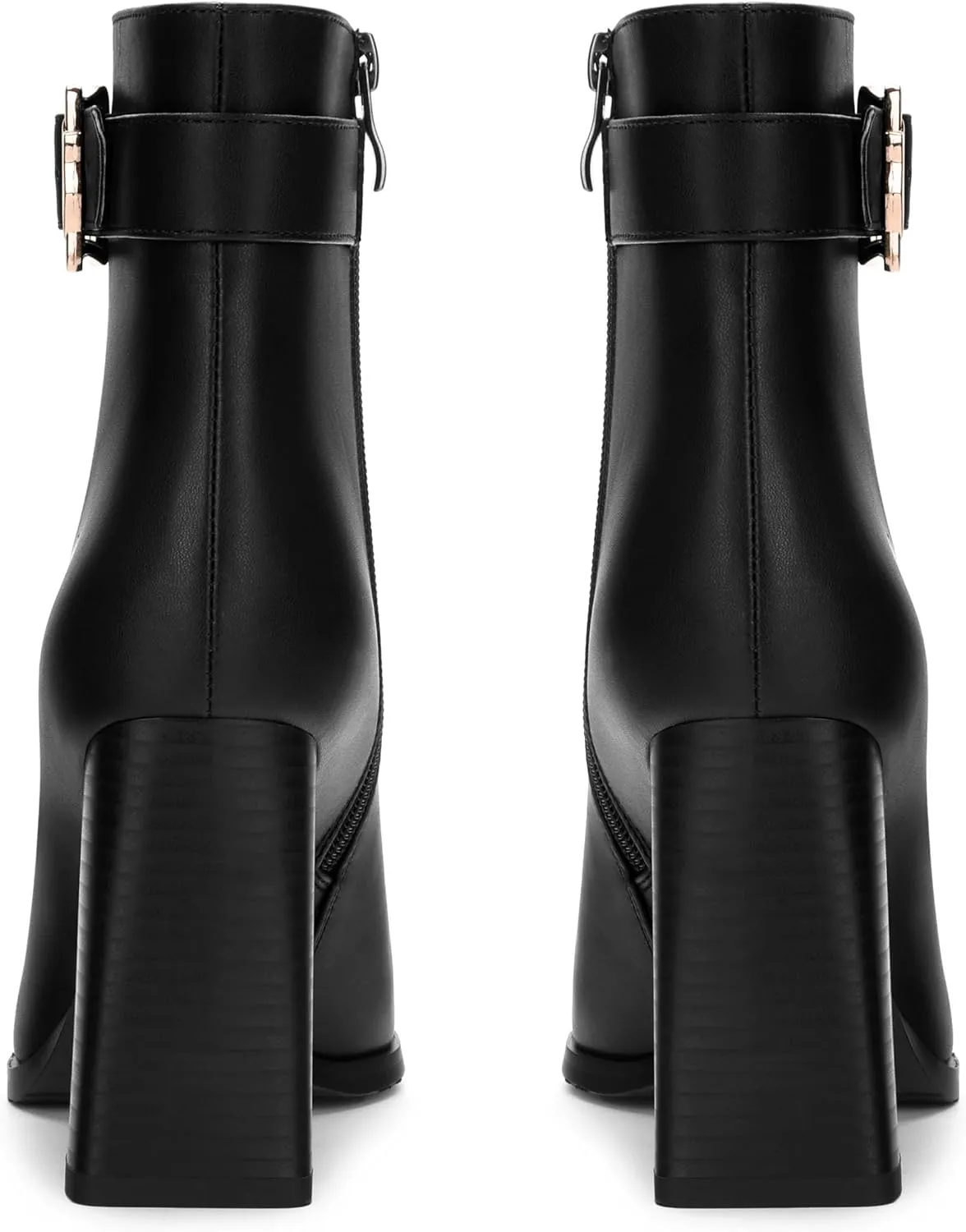 Womens Ankle Boots, Square Toe Chunky Heel Short Booties for Women, High Heel Ankle Boots With Strap and Buckle, Inside Zipper Closure 3.5"