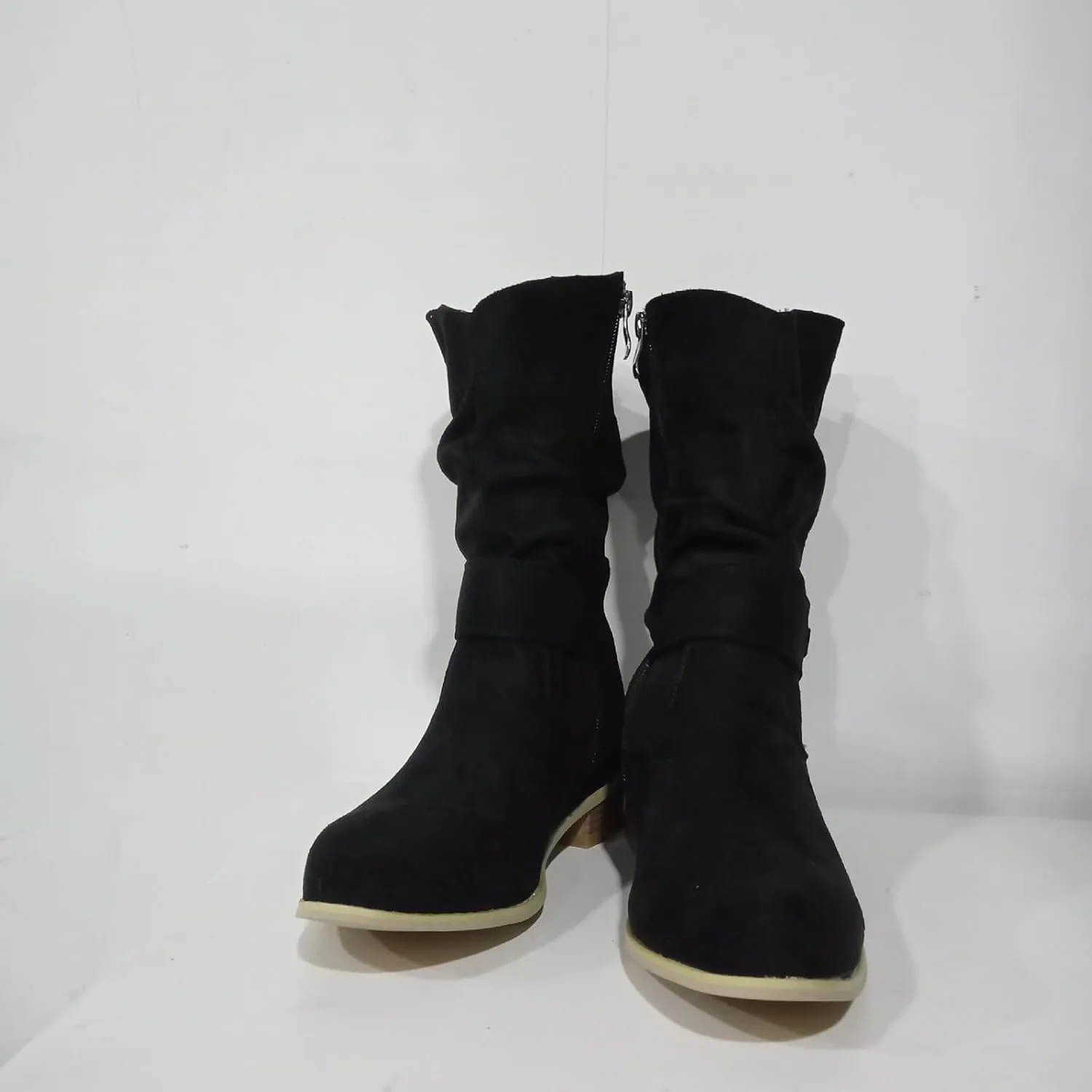 Womens Ankle Cowboy Boots Closed Toe Stacked Heel Booties Shoes Western Round Toe Suede Wide Width Flat Womens Boots Mid Calf Slouchy Winter Boots for Women