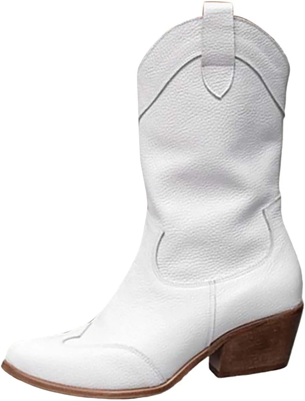 Womens Ankle Cowboy Boots Closed Toe Stacked Heel Booties Shoes Western Round Toe Suede Wide Width Flat Womens Boots Mid Calf Slouchy Winter Boots for Women