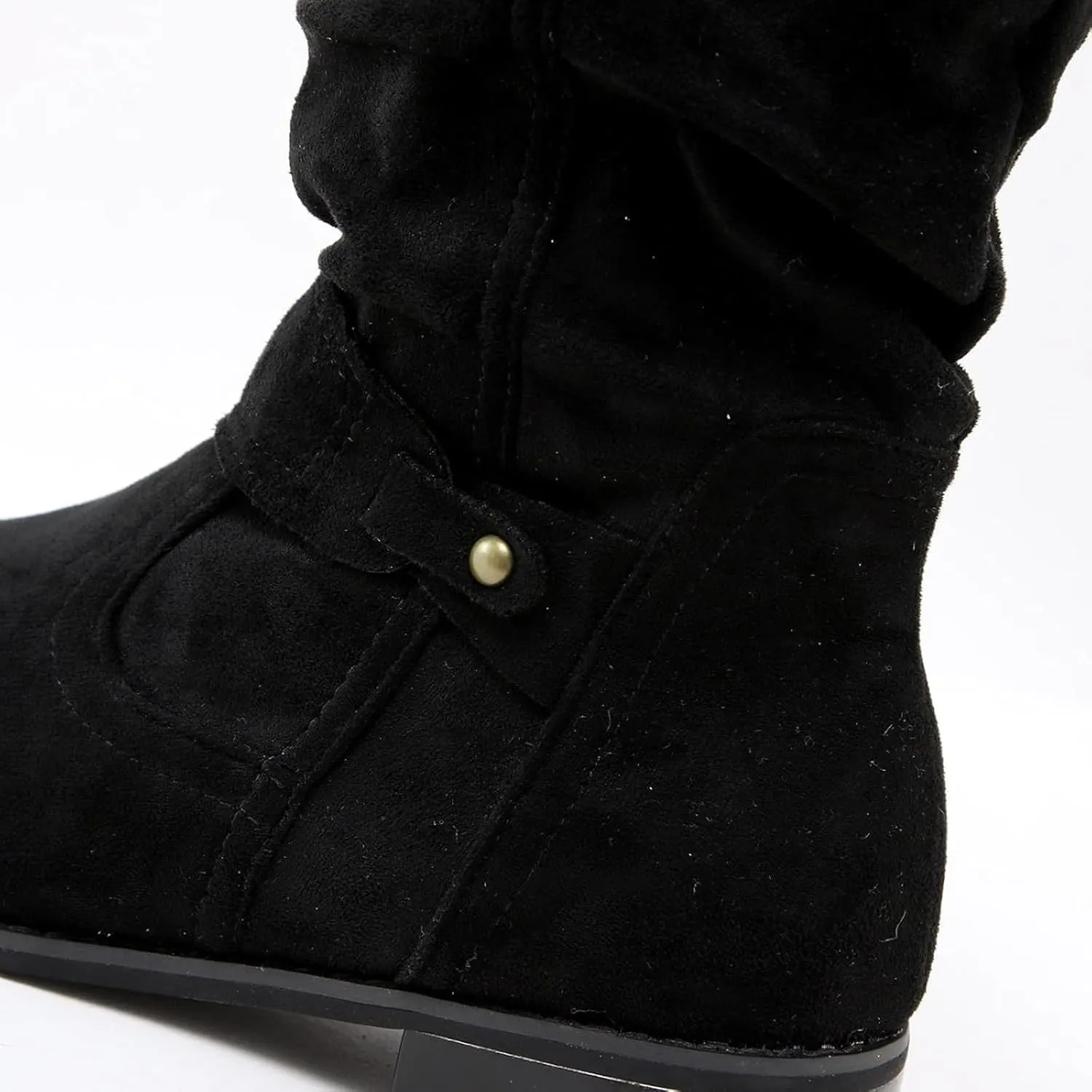 Womens Ankle Cowboy Boots Closed Toe Stacked Heel Booties Shoes Western Round Toe Suede Wide Width Flat Womens Boots Mid Calf Slouchy Winter Boots for Women