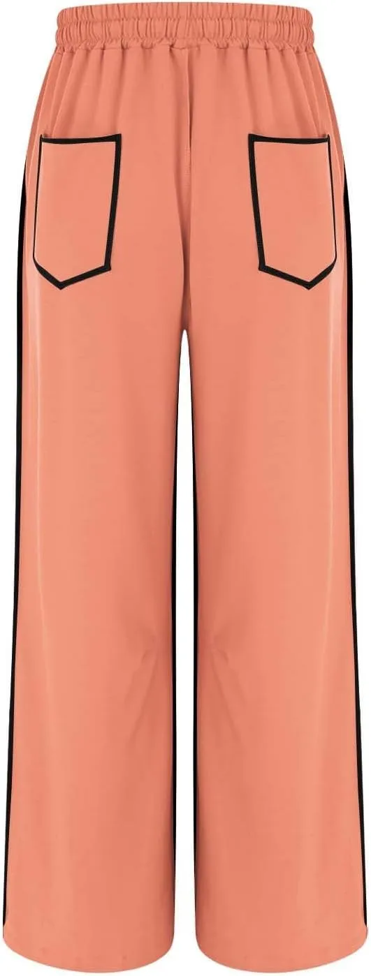 Womens Barrel Sweatpants Casual Summer Elastic High Waisted Drawstring Wide Leg Palazzo Pants Cargo Pants