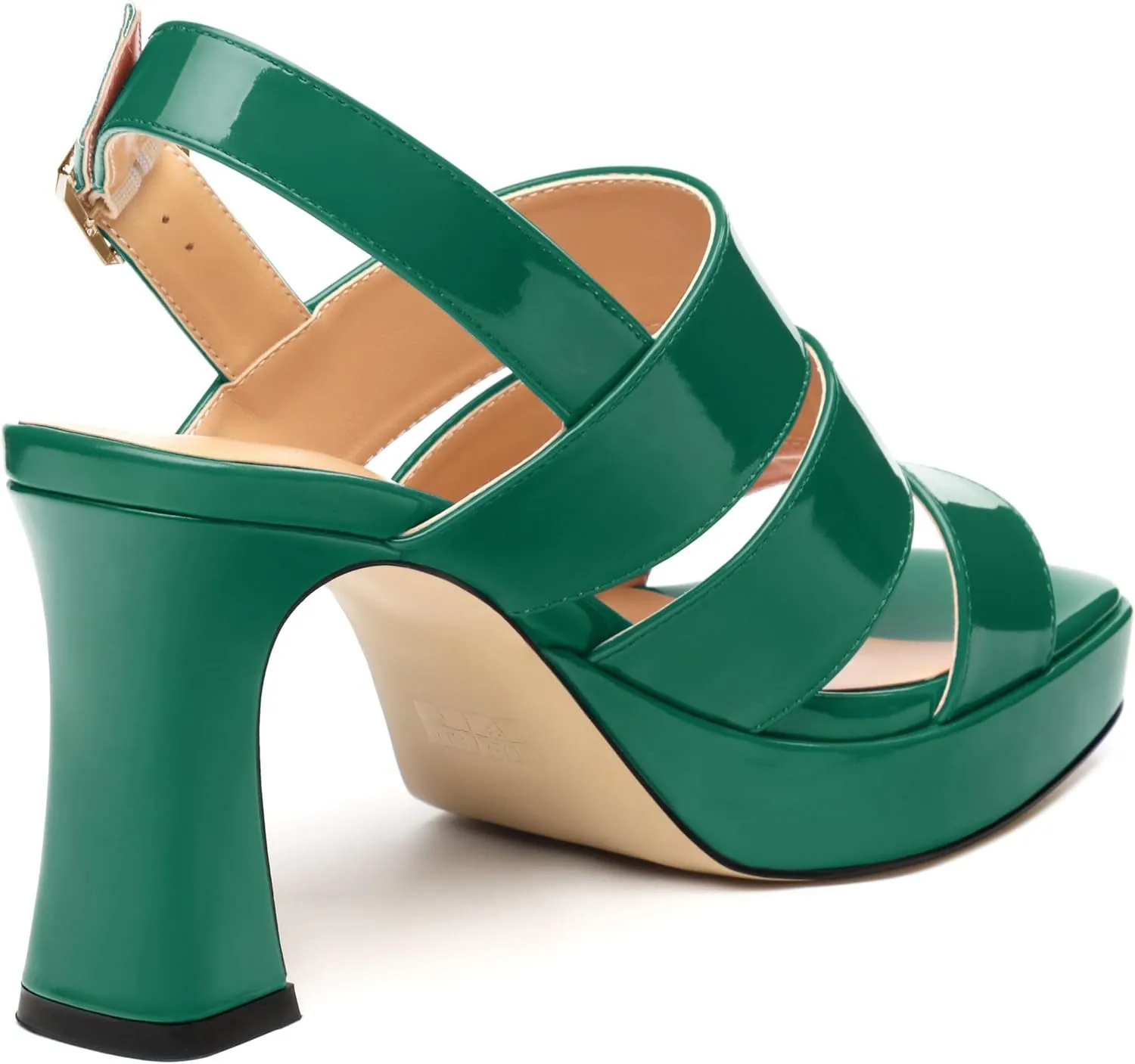 Womens Block High Heel Platform Sandals, Patent Open Toe Ankle Strap Sandals, Womens Dressy Comfort Slingback Sandals 3.3IN