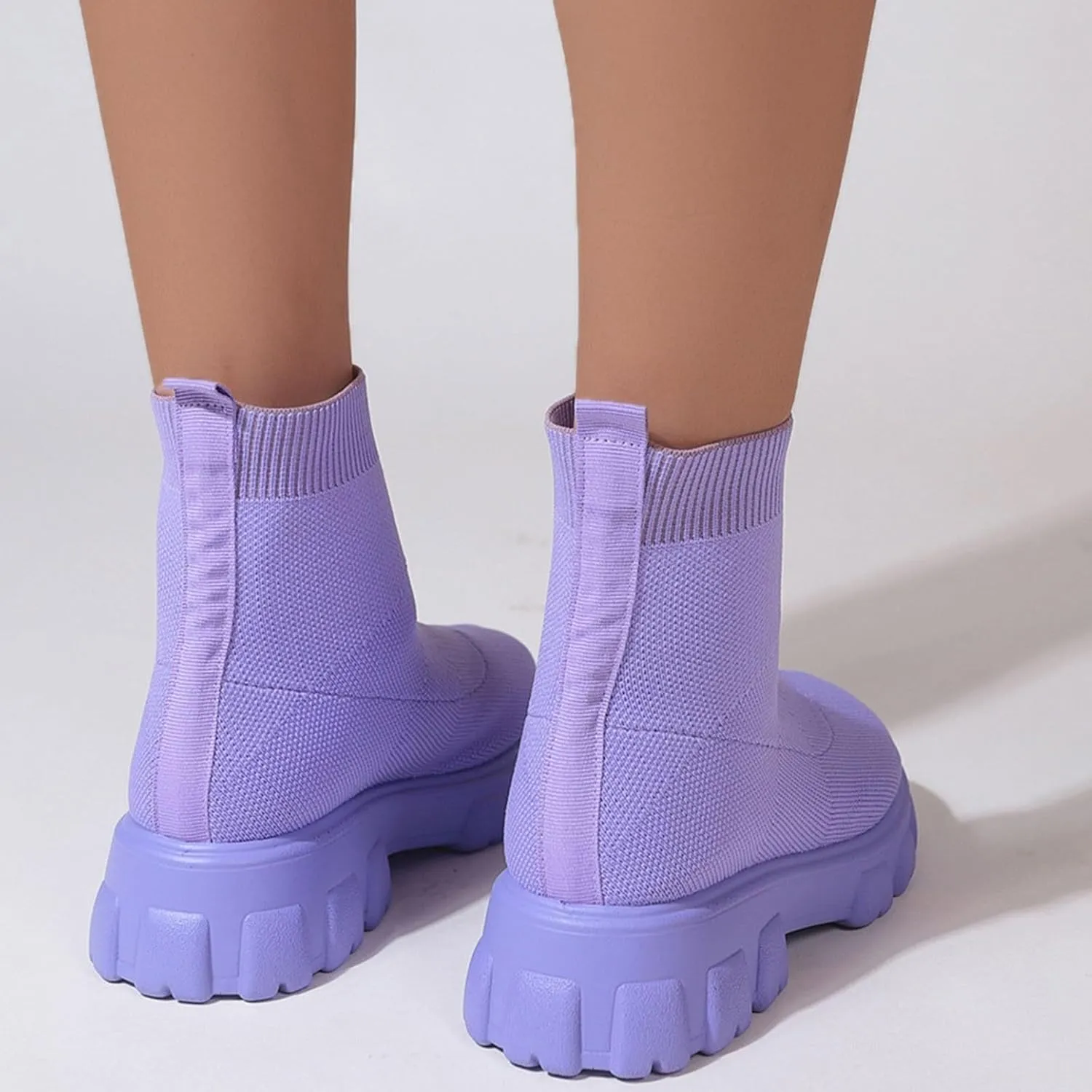 Womens Booties Low Heel Knit Boots Platform Ankle Boots Women's Boots Elastic Platform Ankle Booties Chunky Heel Boots
