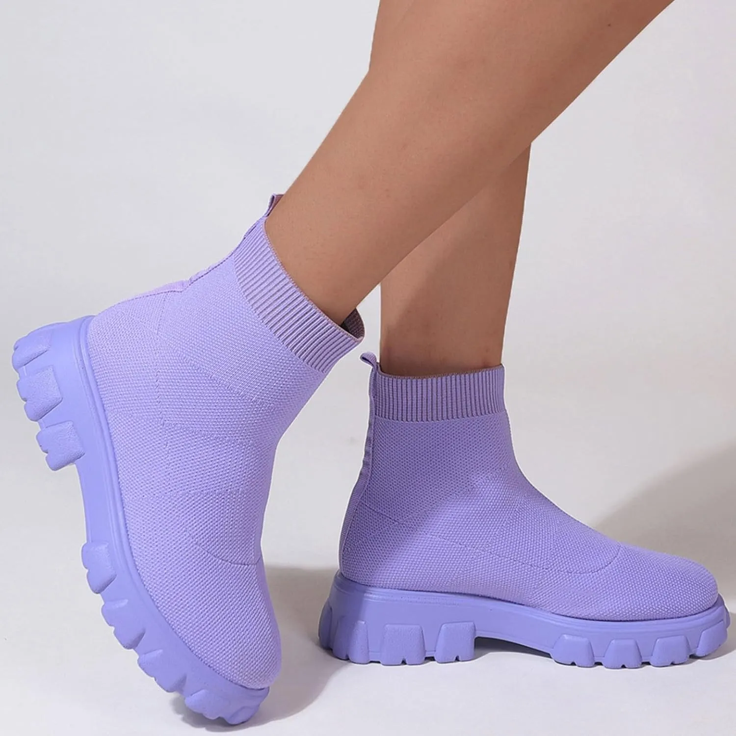 Womens Booties Low Heel Knit Boots Platform Ankle Boots Women's Boots Elastic Platform Ankle Booties Chunky Heel Boots