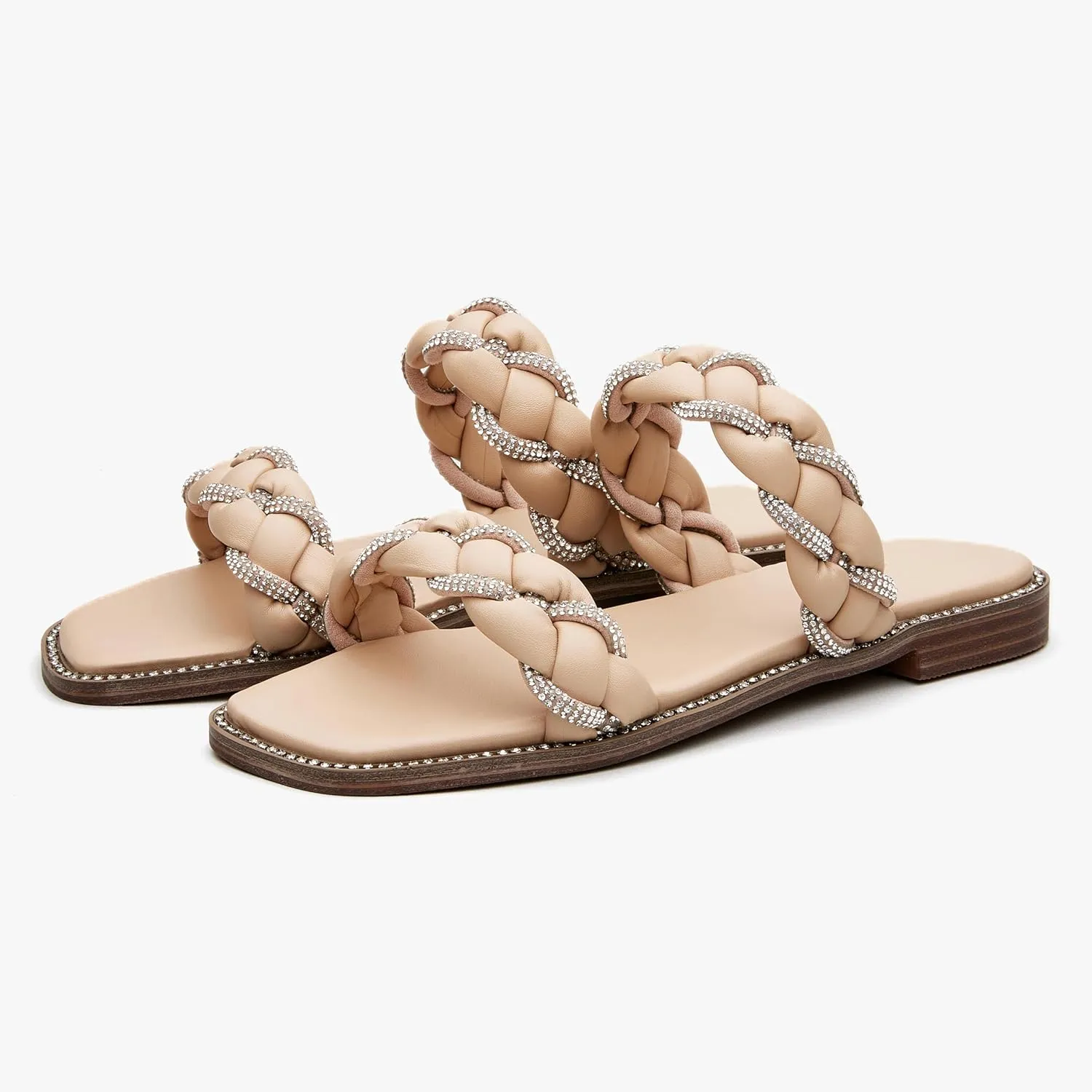Women's Braided Two Strap Slide Dressy Square Toe Sandal